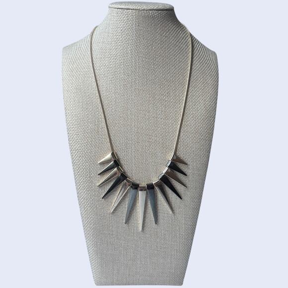 Express Silver Spike Statement Necklace Dagger Fringe Punk Bib Modern Edgy - Picture 2 of 4
